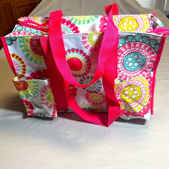 Colorful Thirty-One Organizing Zip Utility Tote in Citrus Medallion Pattern NWOT - Picture 3 of 12